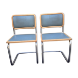Pair of chairs B 32 Cesca Skaï blue by Marcel Breuer vintage 1960