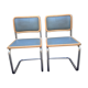 Pair of chairs B 32 Cesca Skaï blue by Marcel Breuer vintage 1960
