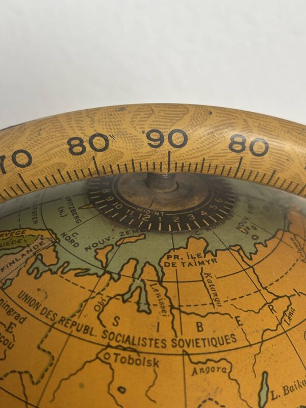 Globe vintage 1920 terrestre mappemonde métal USA - 25 cm