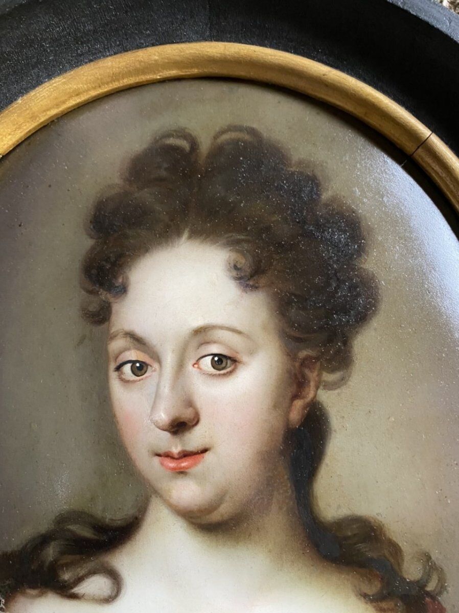 Oil on copper, female portrait, late 17th century.