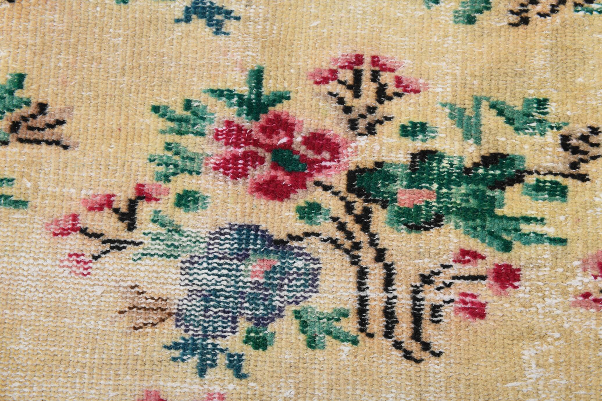Ruby Red Vintage Floral Turkish Rug, Handmade Wool Carpet, 202x309 Cm