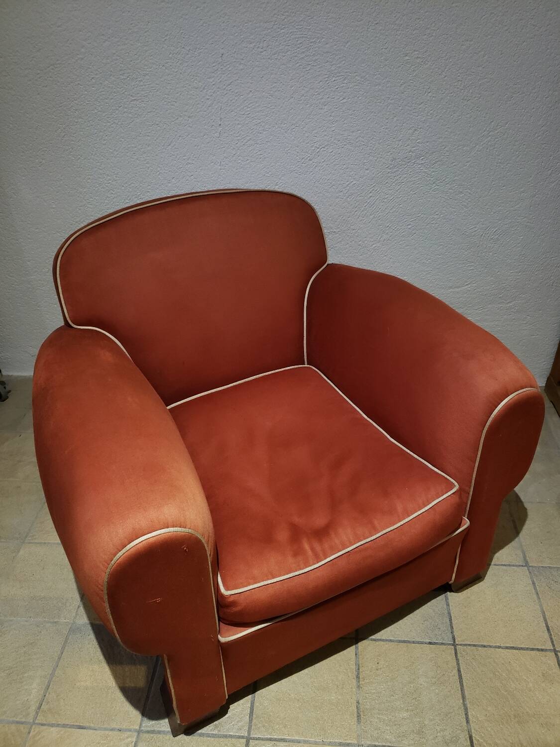 Red satin club armchair
