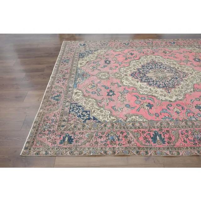 1970s vintage Persian handmade wool cotton pink oversized area rug  223x313