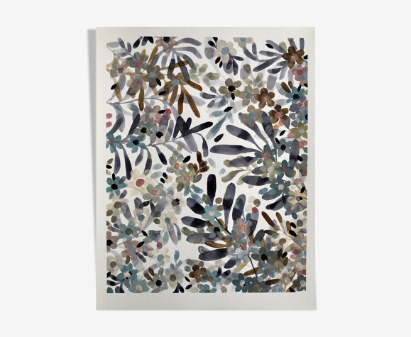 Peinture originale sur papier d’art Fleurs violettes par Céline Caux