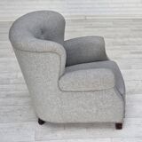 1950s, Danish relax chair by Fritz Hansen, model 1518, grey furniture wool.