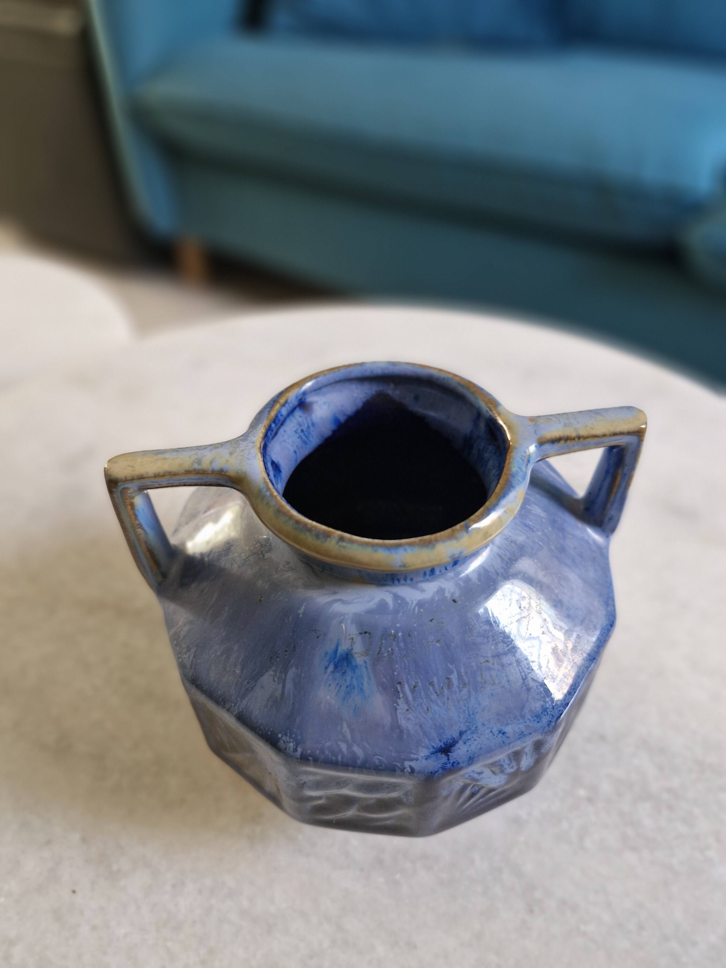 Art Deco vase in blue flamed stoneware – signed Alpho (Alphonse Mouton)