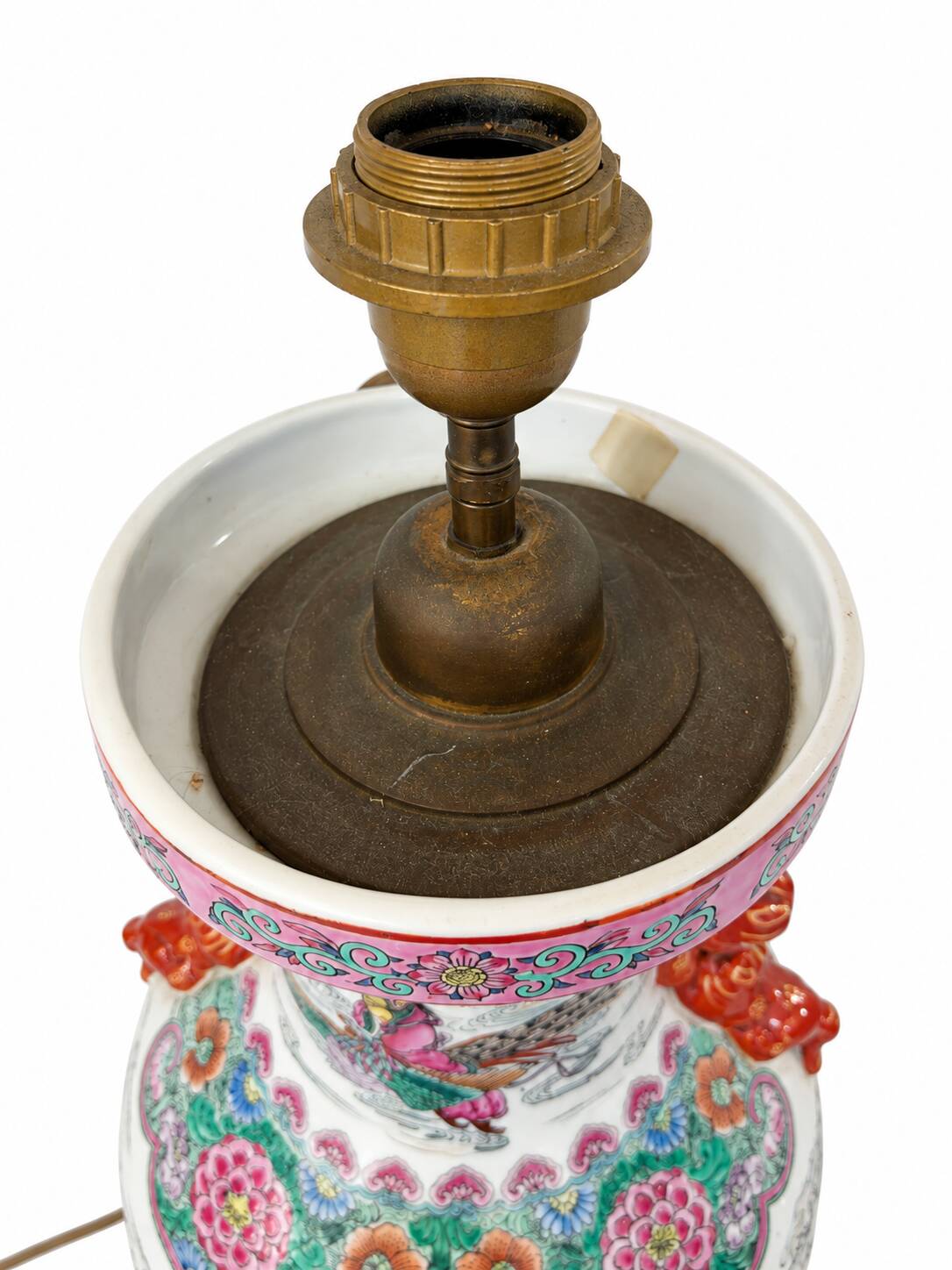 Large polychrome Chinese porcelain lamp on a wooden base – 63 cm