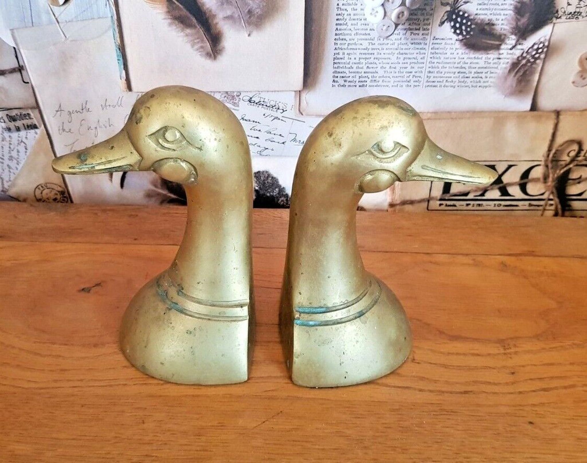 Delightful Pair of Vintage French Heavy Ornamental Brass Duck Bookends  3617