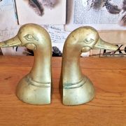 Delightful Pair of Vintage French Heavy Ornamental Brass Duck Bookends  3617