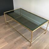 Coffee table brass tray of bluish glass