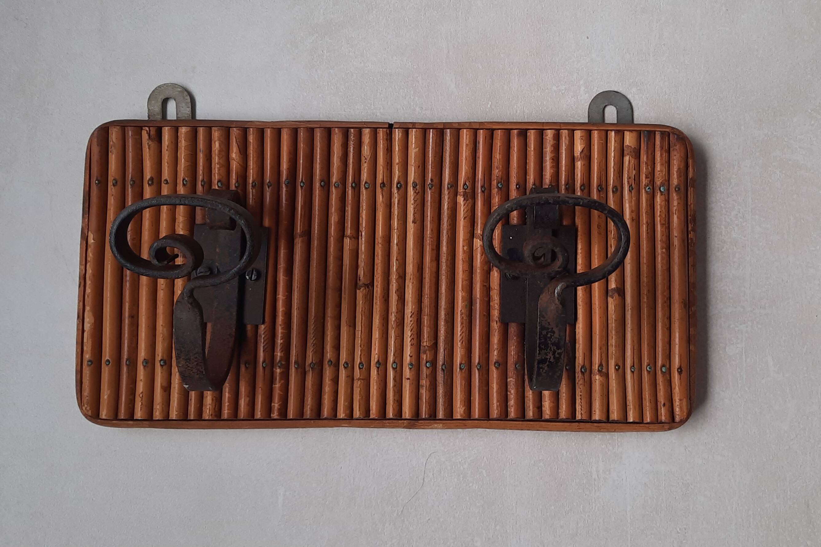 Vintage rattan and metal coat rack