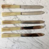 Lot de 5 couteaux en corne années 50 vintage