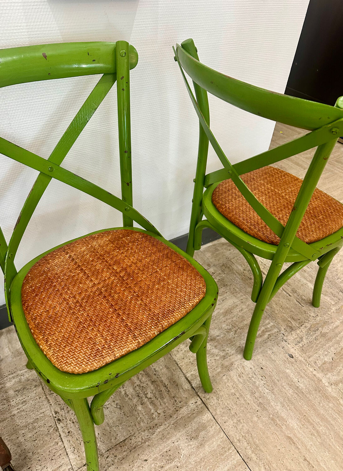 Vintage green bistro chair pairs