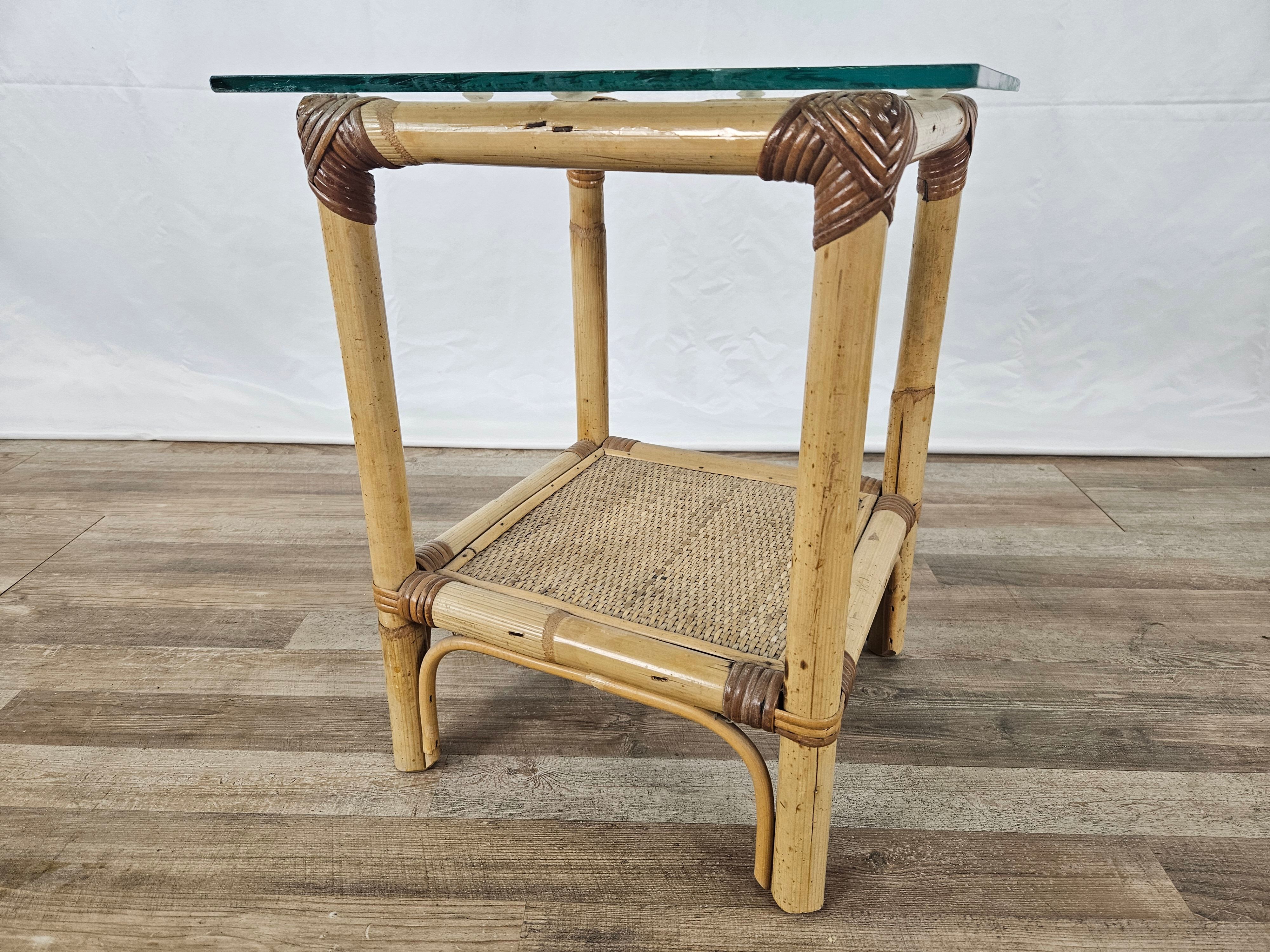 Wicker coffee table with glass top