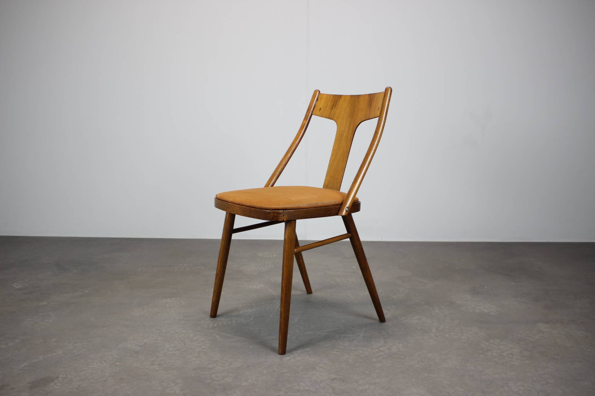 Set of four walnut dining chairs, Czechoslovakia, 1950s