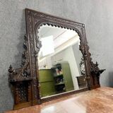 Monumental antique mirror in carved wood – Orientalist / Moorish style – late 19th century