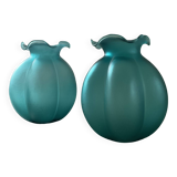 Pair of vintage vases in turquoise glass paste