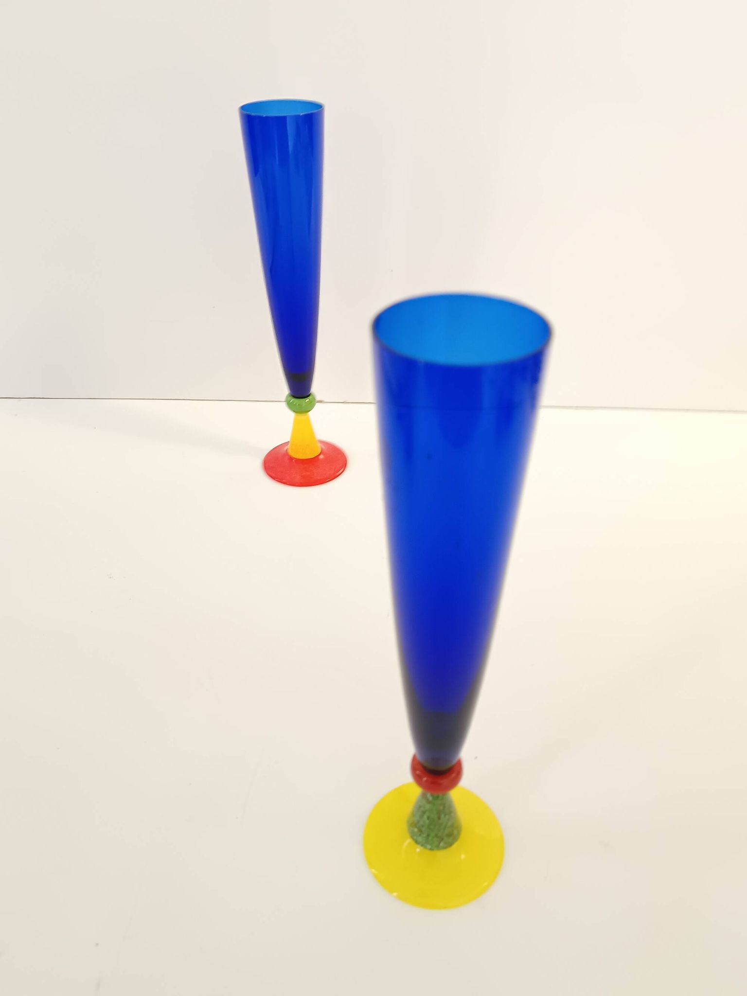 Pair of Blue Murano Glass Flutes by Bisazza & Rotella, Italy 2000