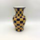 Vintage ceramic vase, blue and yellow checkerboards - 1950s-1960s