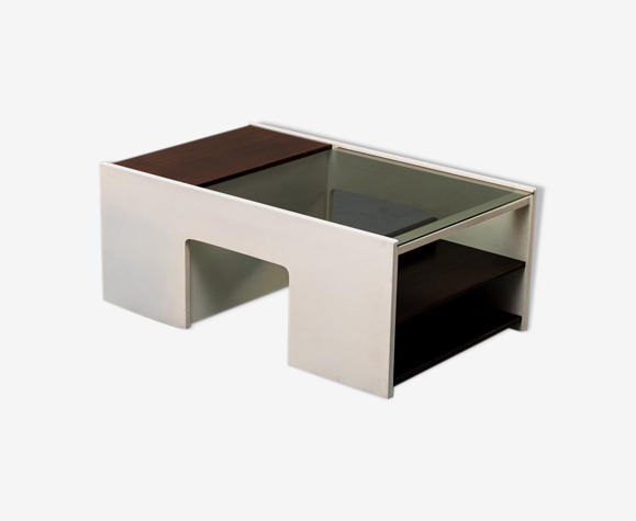 Table basse en bois verre 70s vintage