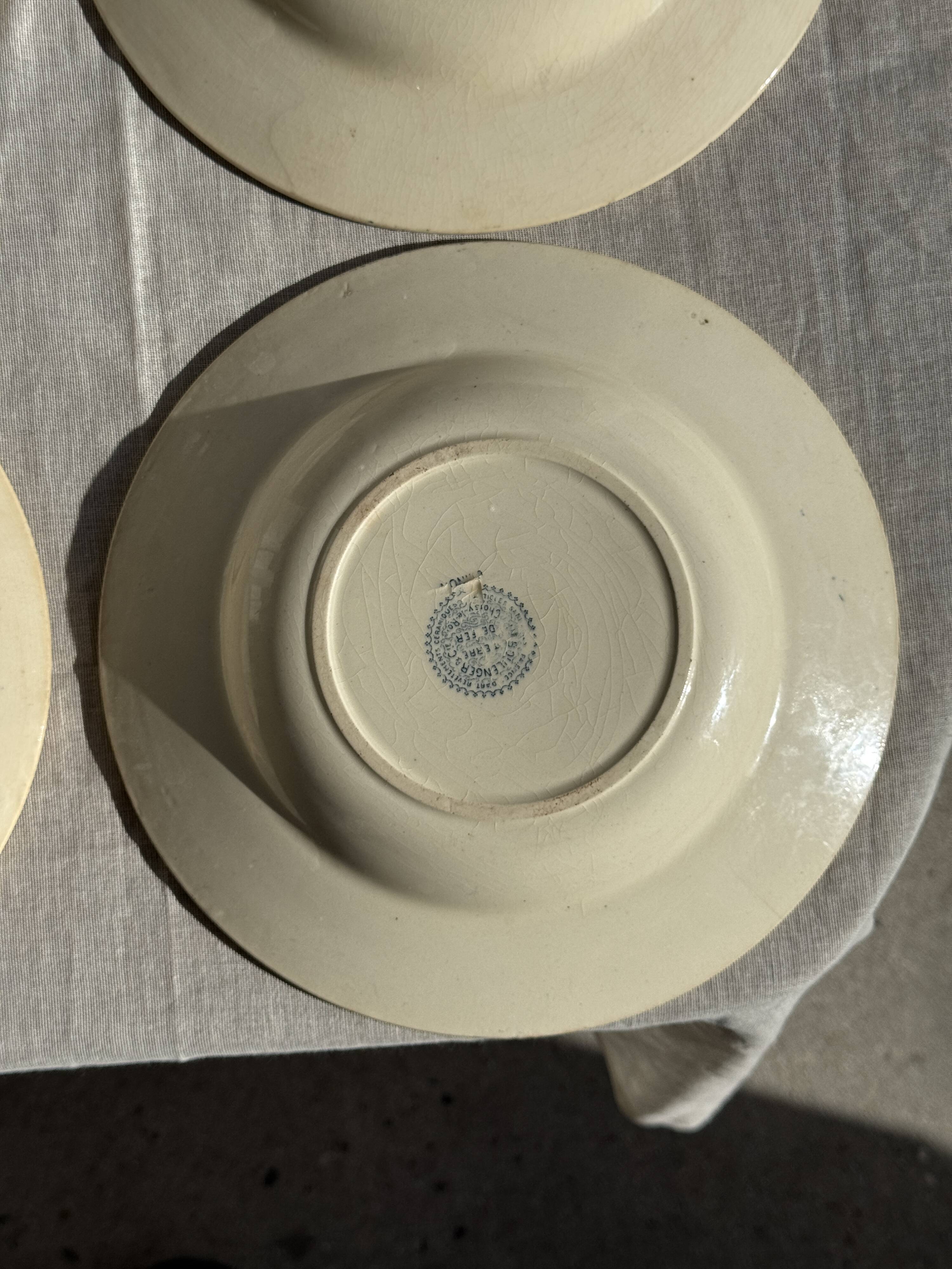 Set of 4 vintage deep plates in faience with blue decoration by Boulenger & Cie D2.