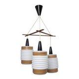 Scandinavian triangle pendant light in cascade with 3 opalines
