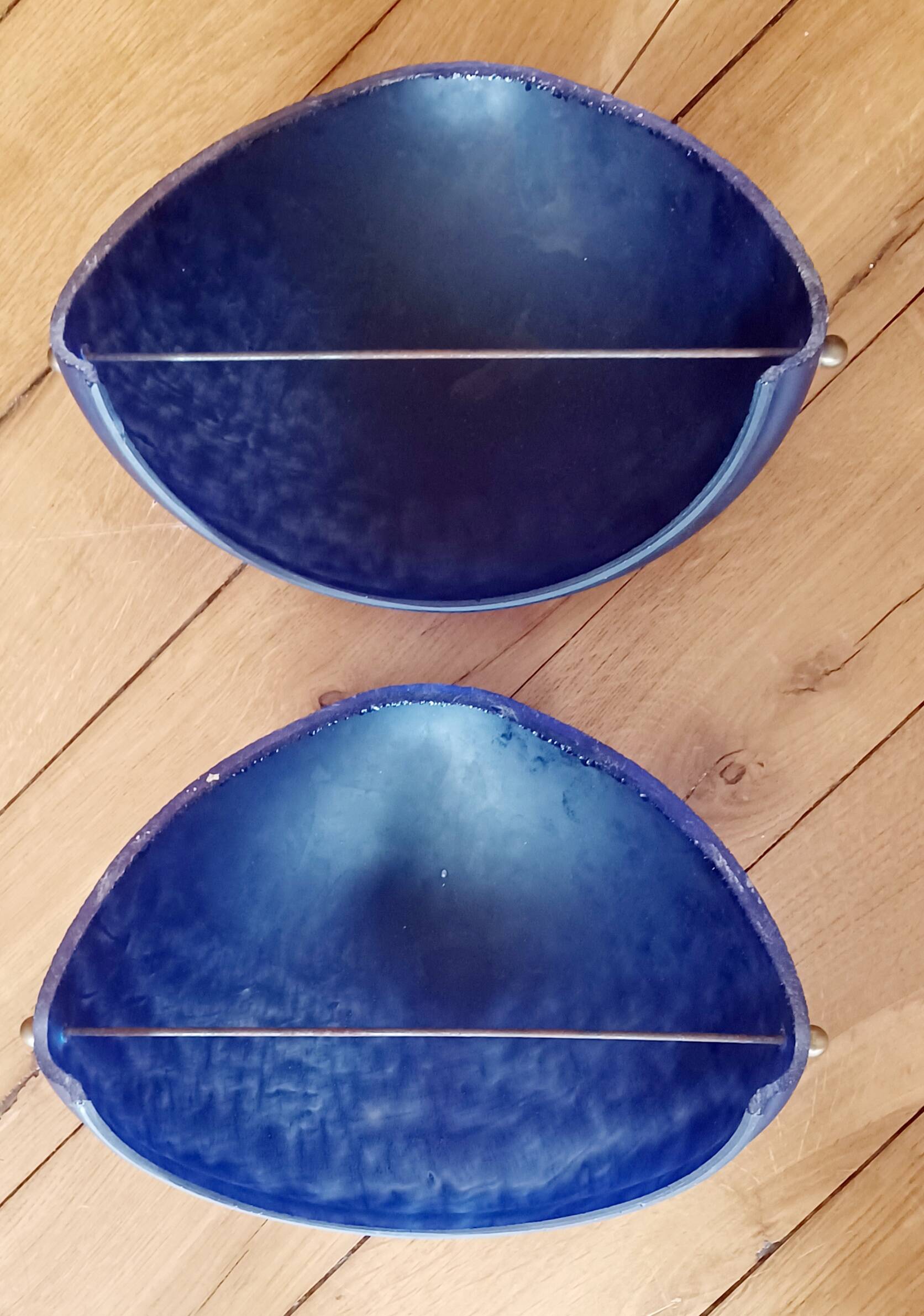 Sconces, signed, in satin blue glass paste from the 1930s