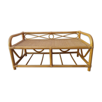 Vintage 1970s rattan floor shelf