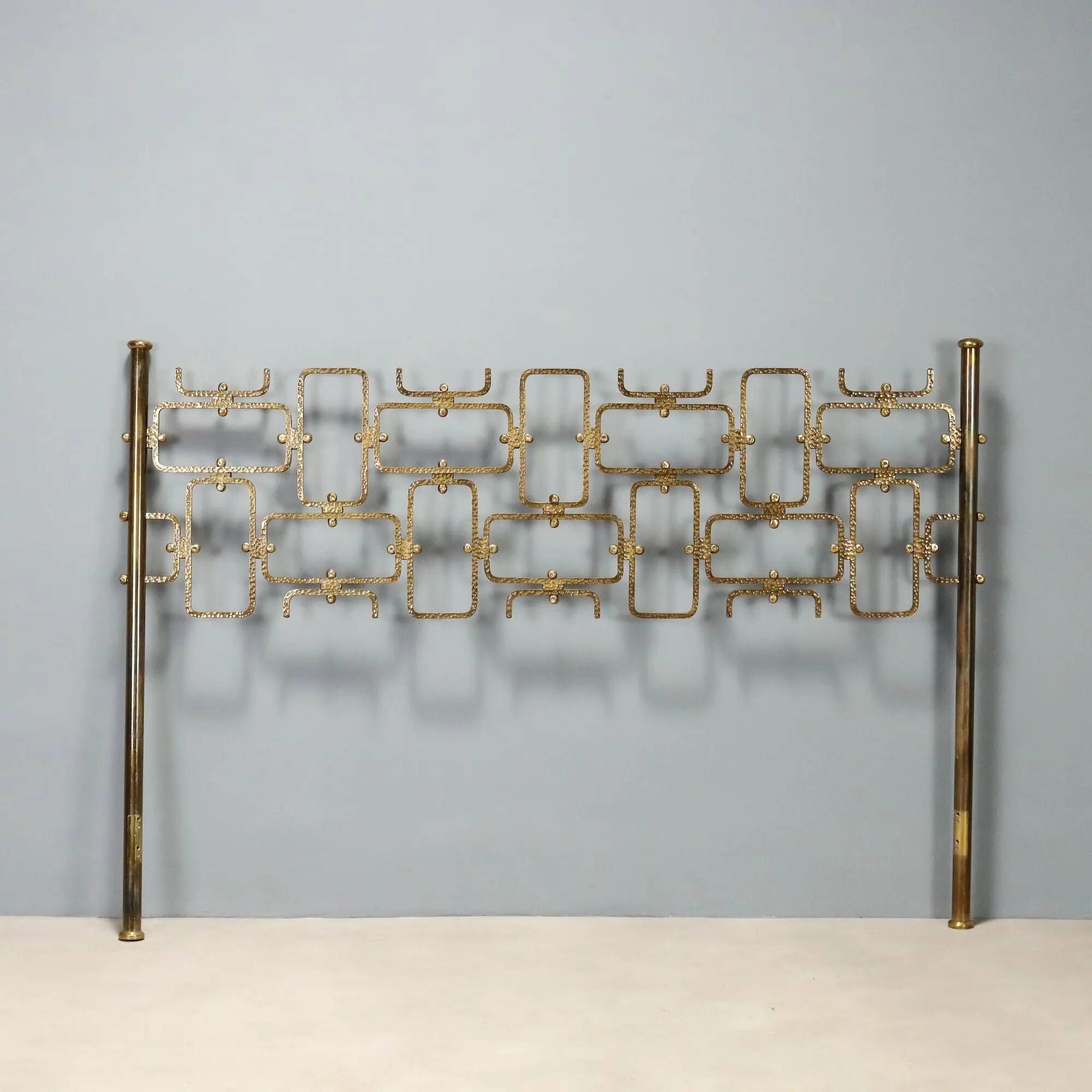 Vintage headboard for double bed in brass, geometric design, Italy, 1960s.