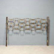 Vintage headboard for double bed in brass, geometric design, Italy, 1960s.