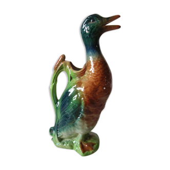 Ancien pichet canard Saint Clément en céramique barbotine belles couleurs 33 cm n°1