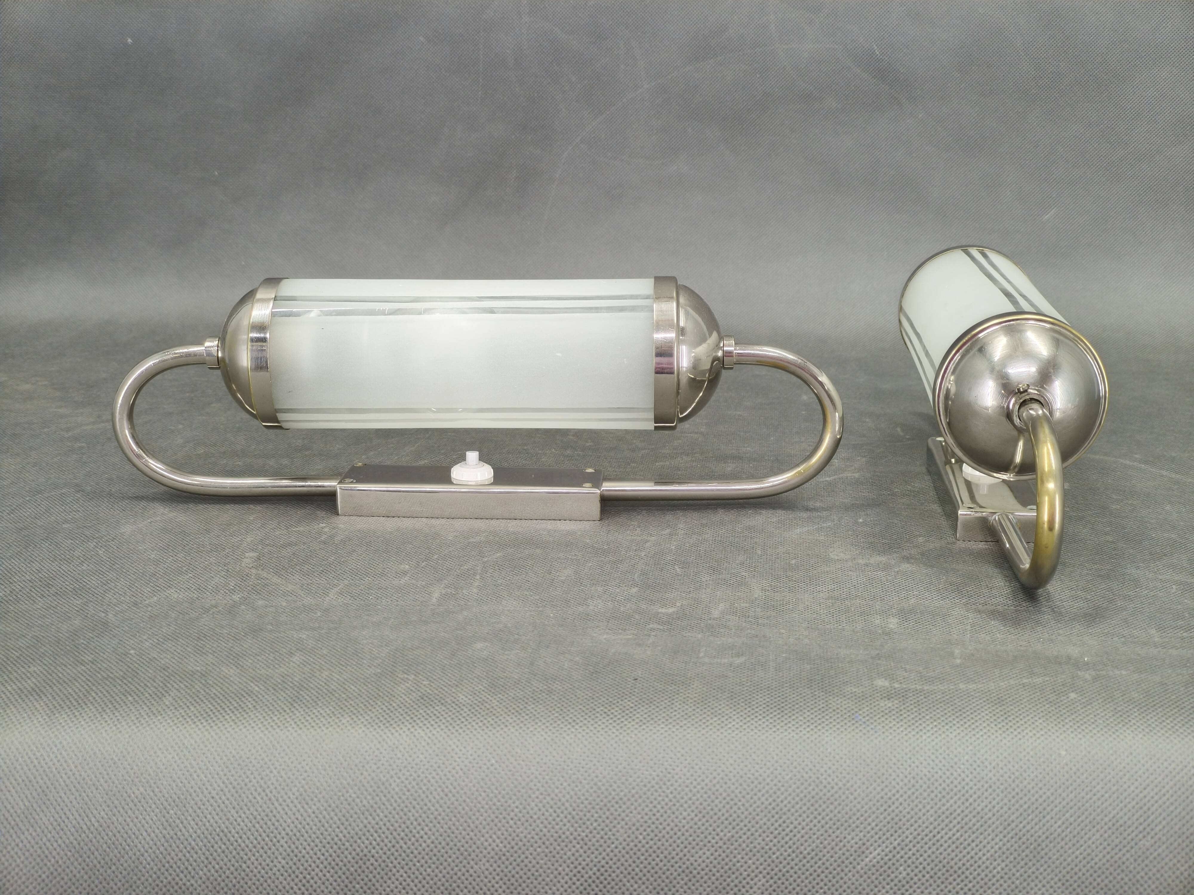 Pair of Art Deco Nickel and Glass Wall Lights, 1930s
