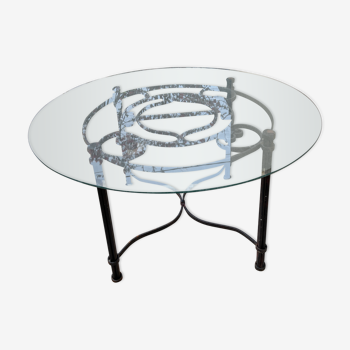 Table en fer forgé avec verre 130cm