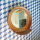 Vintage rattan wall mirror with glass shelf