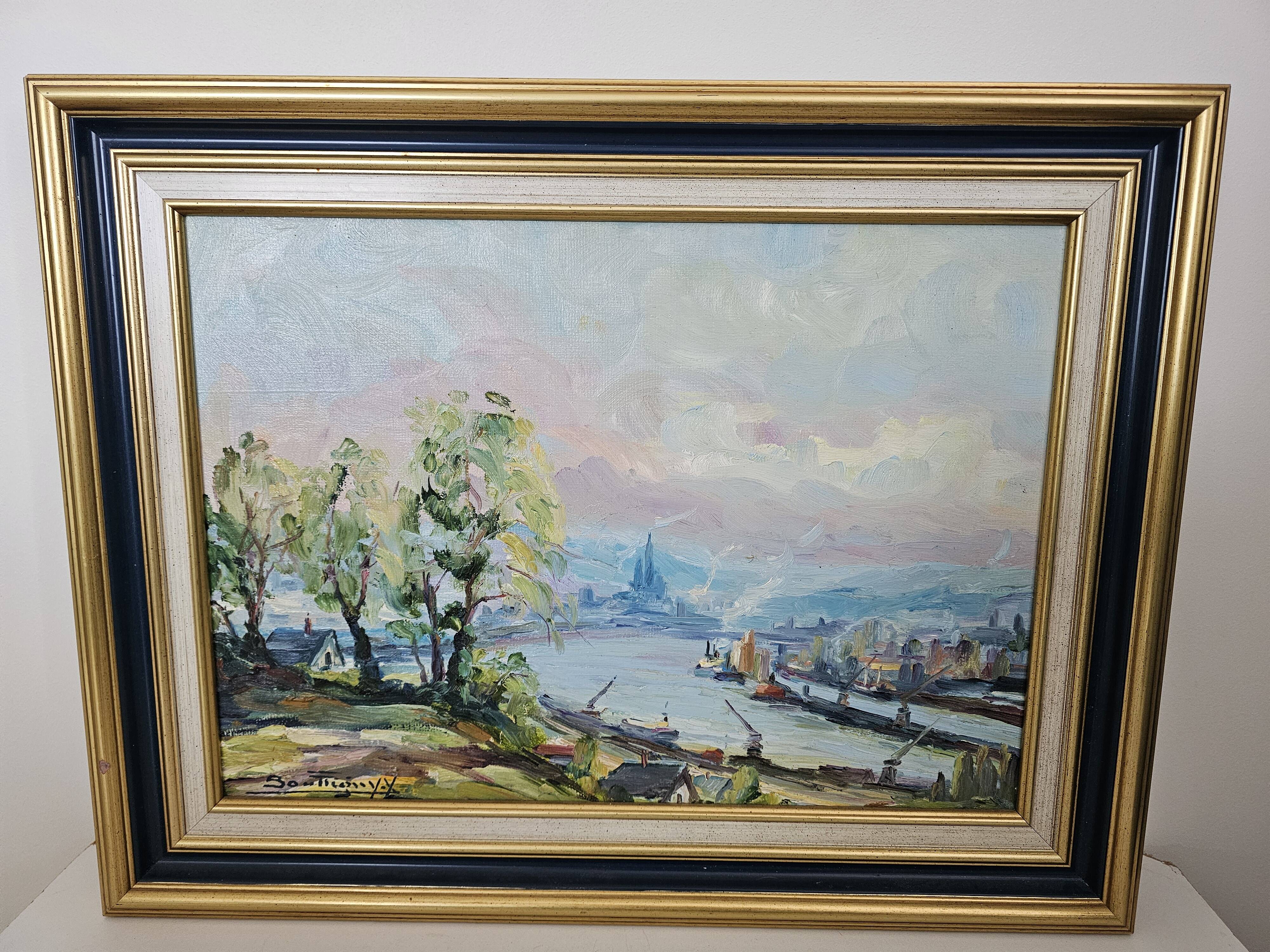 Oil painting on canvas - Normandy - Duclair signed Yves Bouffigny 1997