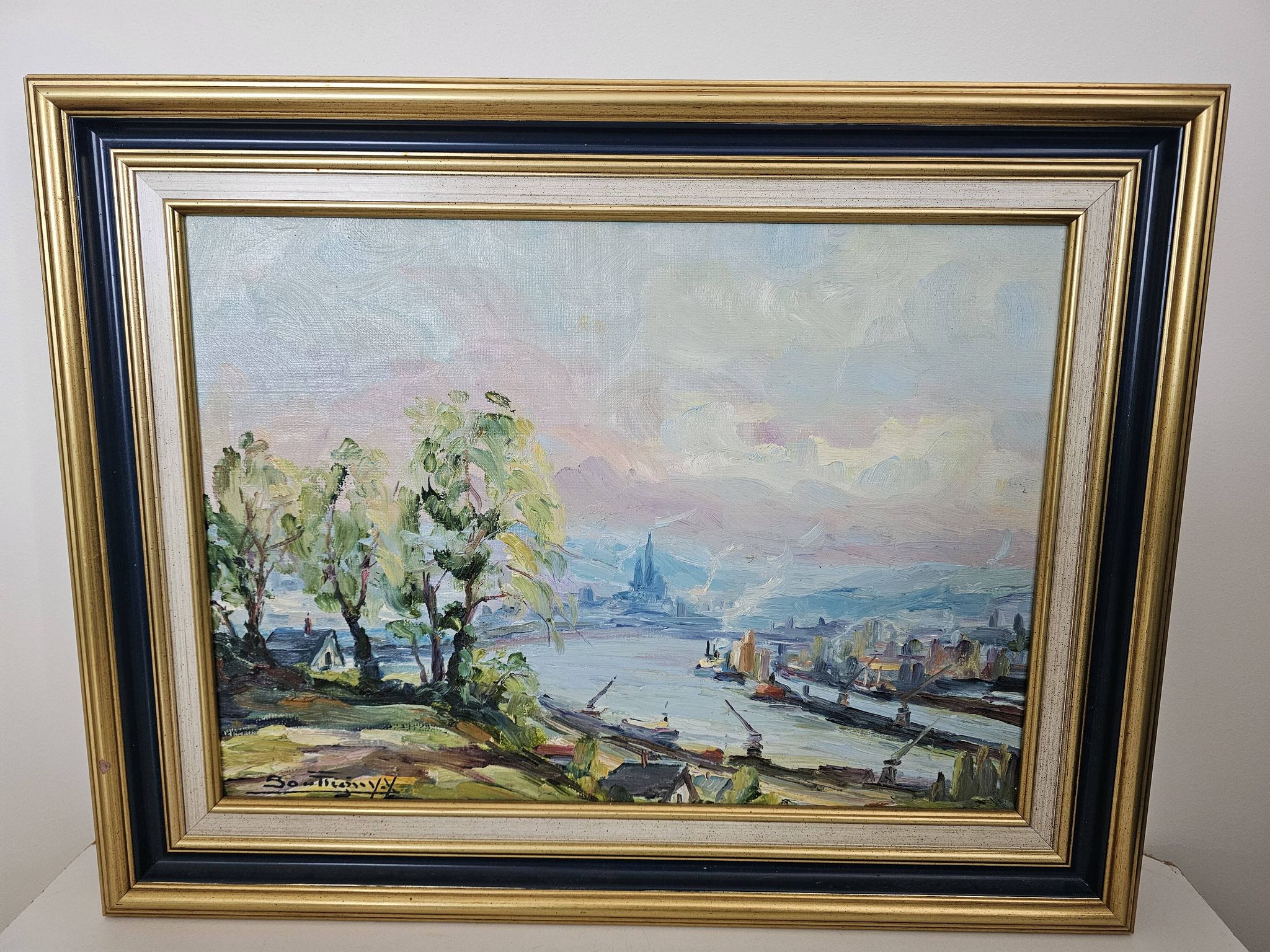 Tableau Huile sur toile - La normandie - Duclair signé Yves Bouffigny 1997