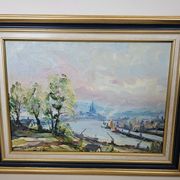 Tableau Huile sur toile - La normandie - Duclair signé Yves Bouffigny 1997