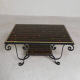 Table basse vintage avec 2 plateaux en verre avec impression des années 50