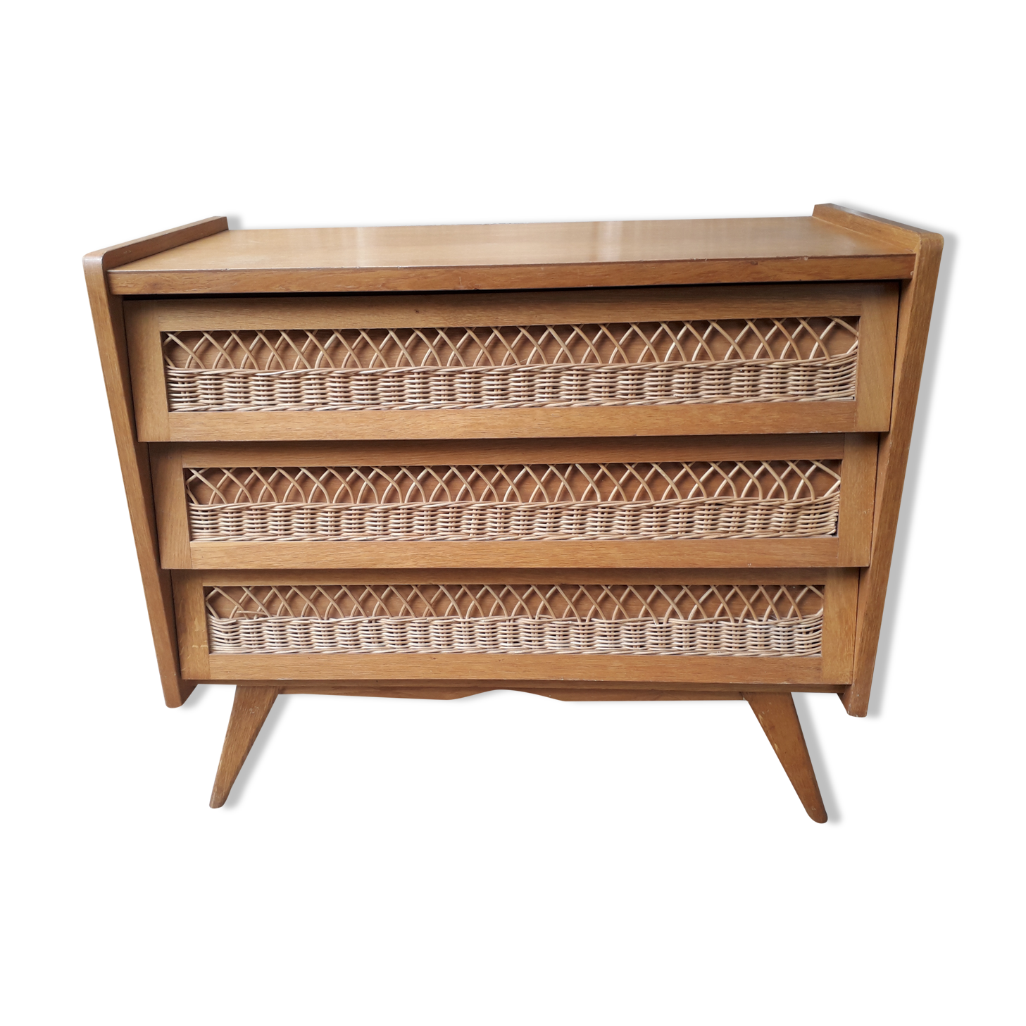 Vintage chest of drawers in rattan compass feet