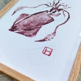 Framed art print, "Gyotaku of a small squid"