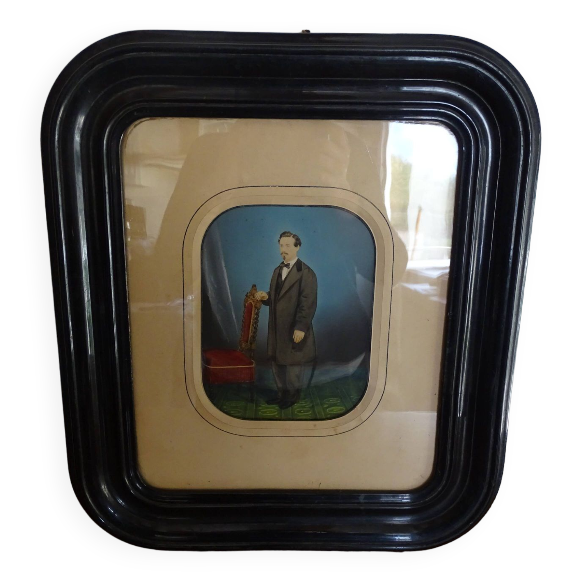 19th century pastel painting - Napoleon III blackened wood frame 40.5 x 35.5