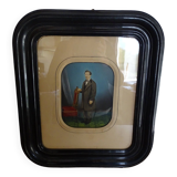 19th century pastel painting - Napoleon III blackened wood frame 40.5 x 35.5