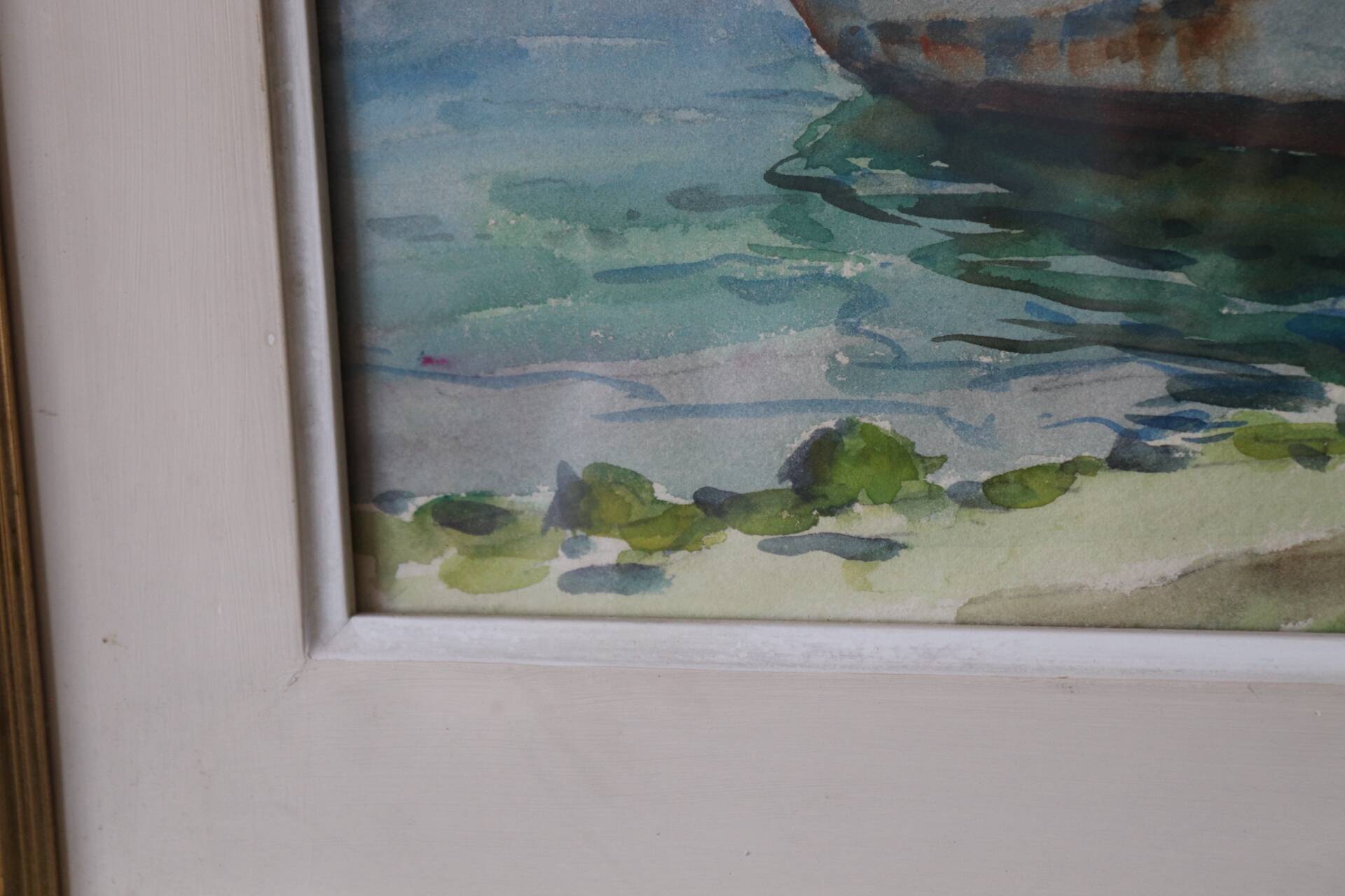 Watercolour painting "Trawlers at Anchor – Port-Vendres" signed Loui