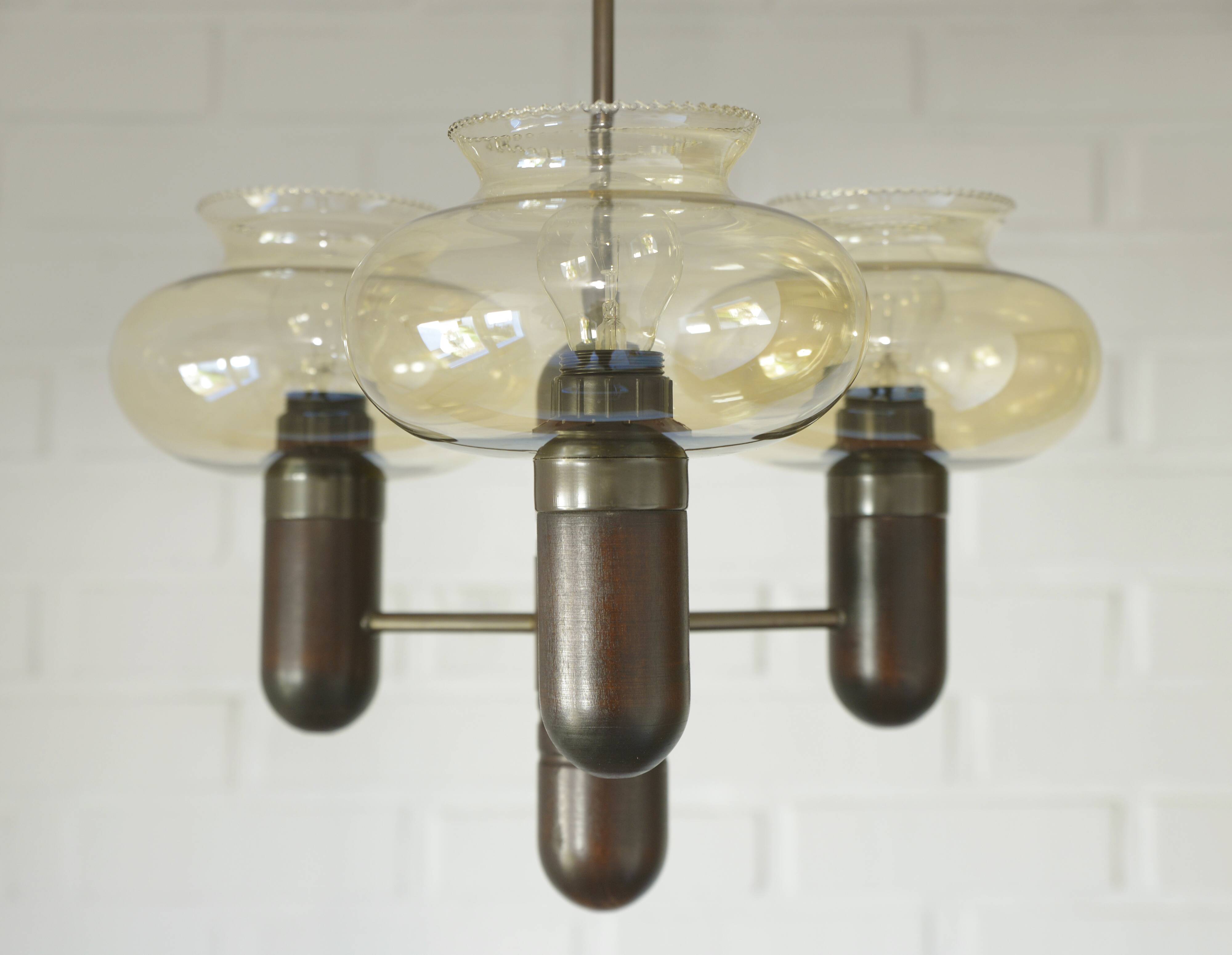 Vintage pendant light / mid-century rustic lamp / wooden hanging lamp 1970