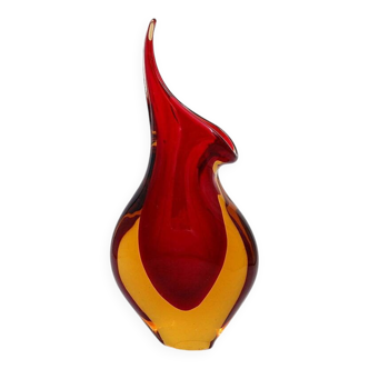 Flavio Poli Seguso vase in red and yellow Murano glass