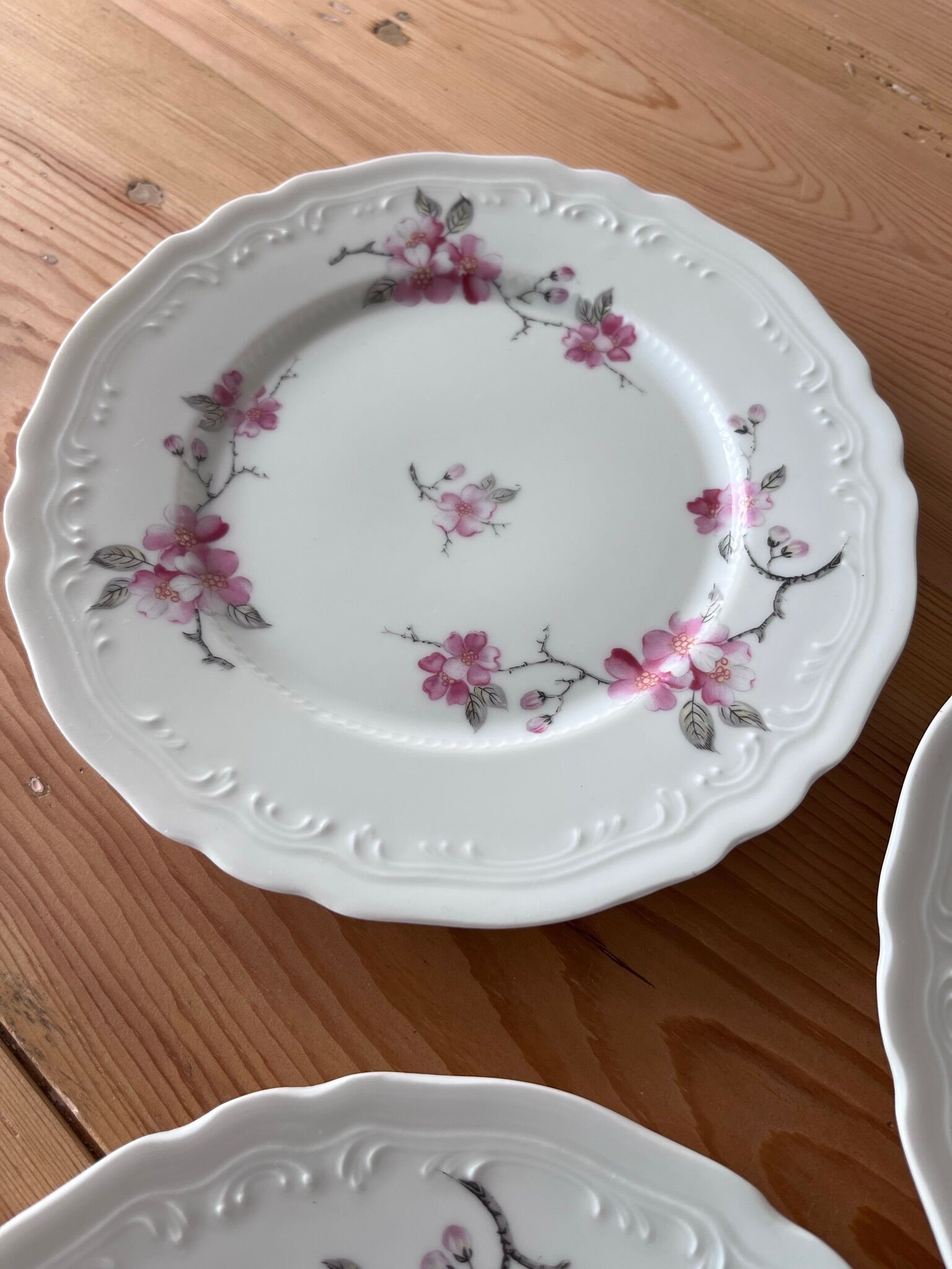 6 Limoges porcelain dessert plates - cherry blossoms -