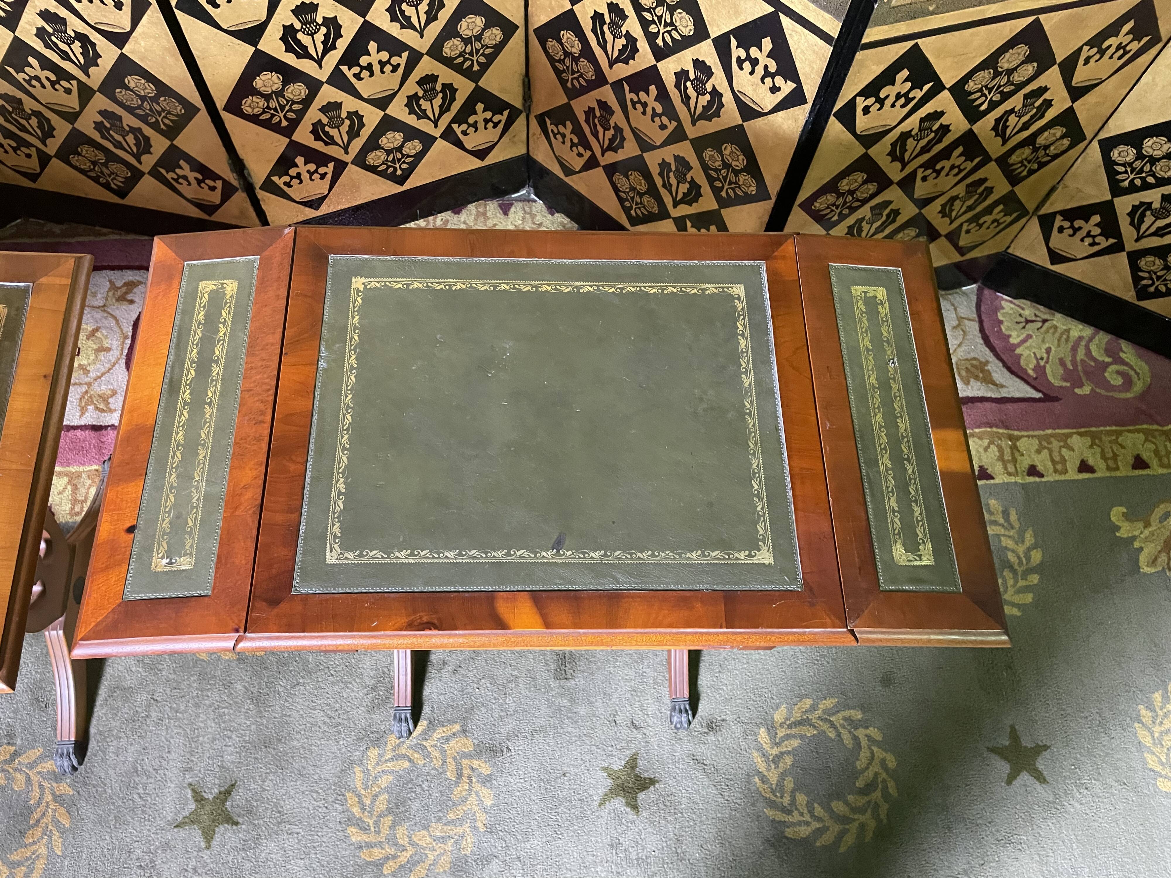Pair of English style bedside tables in green leather