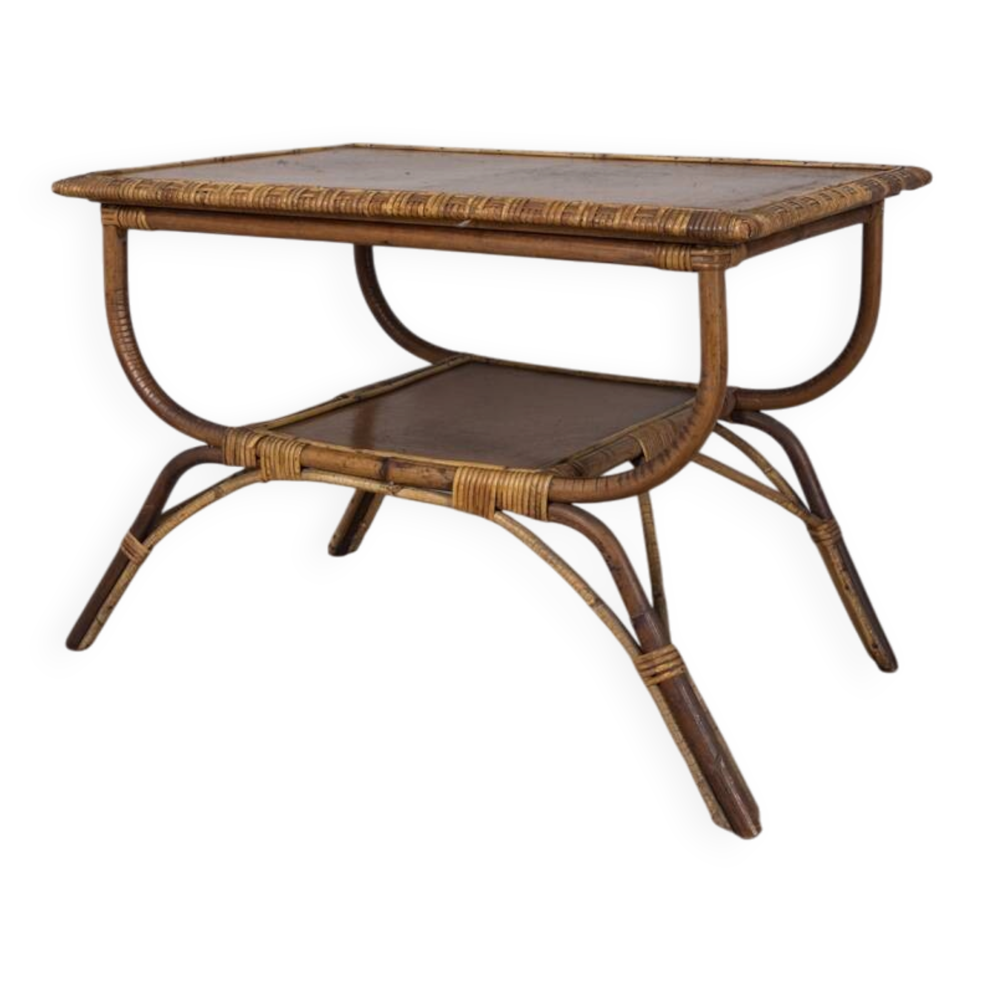 Vintage 1960s Italian design bamboo and wood side table