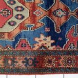 Vintage 1950s German tribal style wool rug, geometric medallion, 84cm x 180cm