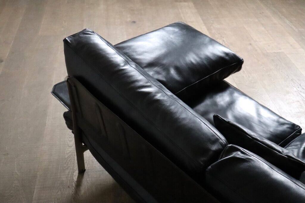 Canapé trois places Diesis en cuir noir, conçu par Antonio Citterio pour B&B Italia, années 1970